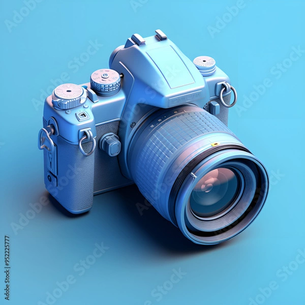 Obraz Camera 3d realistic with blue background. Generative Ai