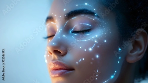 Fototapeta A digital skin analysis tool showcasing the user s microbiome balance used to recommend personalized and tailored skincare treatments with futuristic
