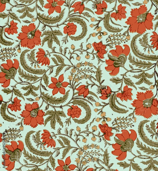 Obraz Ajrakh Pattern and block print and batik print Background digital printing textile pattern