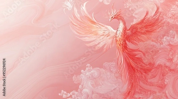 Obraz Artistic cover design with a soft pink background and an abstract, fluid phoenix pattern elegantly placed in the left corner