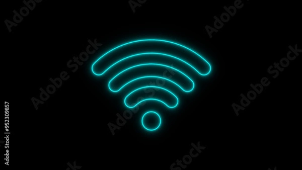Fototapeta neon and glowing Wi-Fi icon. Wi-Fi wireless internet signal on black background.