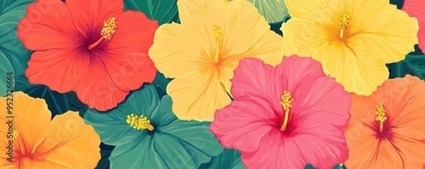Obraz Hawaiin flowers in a minamilistist repeating pattern