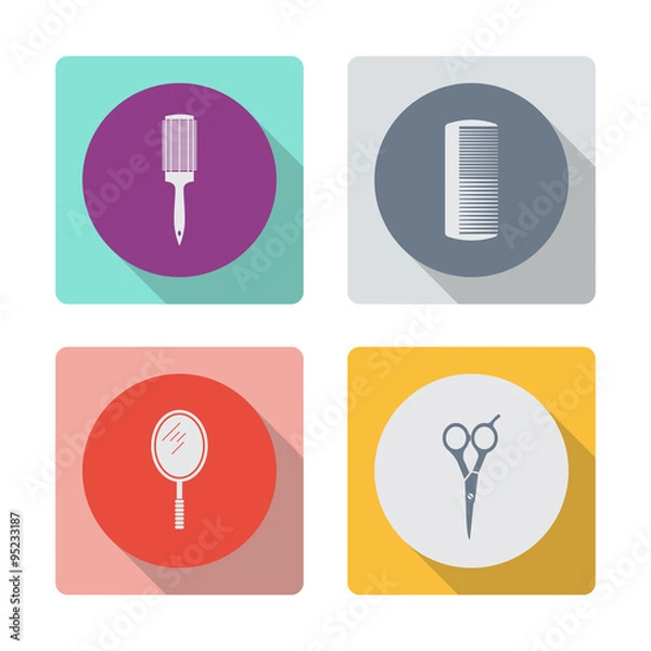 Obraz Buttons with shadow. Comb vector icon. Hand mirror vector icon. Scissors vector icon.