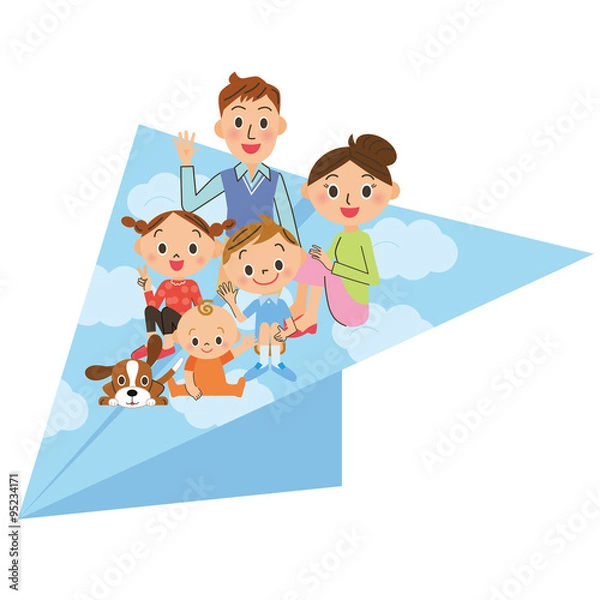 Fototapeta 紙飛行機と親子 