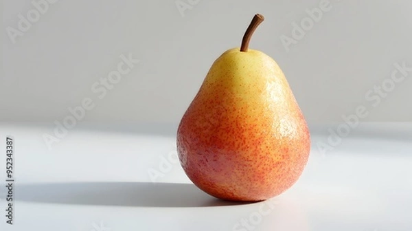 Fototapeta Ripe Pear Glistening on Pristine White Background in Renaissance Inspired Style