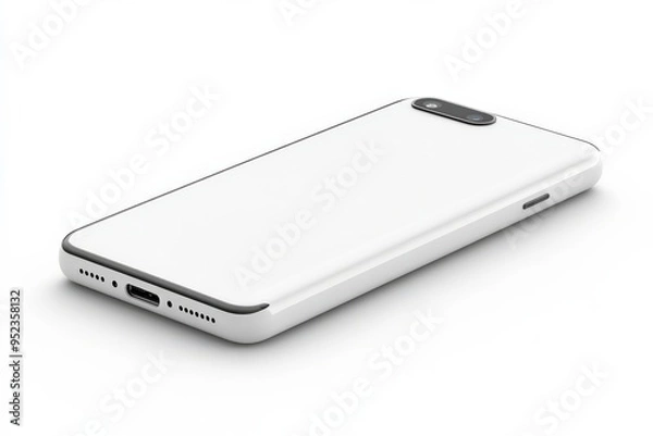 Fototapeta Sleek white smartphone, isolated on a white background, 3D render illustration, copy space for stock photo with minimal concept, No logo, No Trademark, No text
