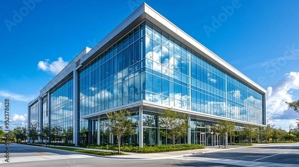 Fototapeta Modern urban business building on a sunny day : Generative AI