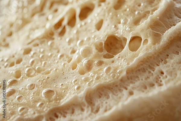Obraz Close-up of frothy yeast fermentation showcasing bubbles and texture, ideal for culinary or brewing themes.