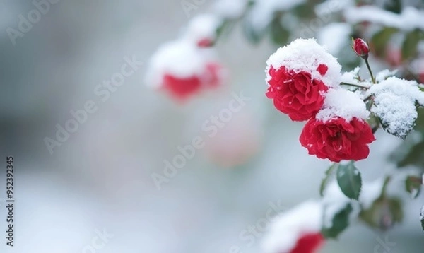 Fototapeta Red roses in the snow