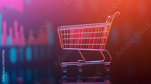 Fototapeta Shopping Cart Neon Lights Ecommerce Concept