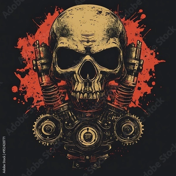Obraz A Skull with Steampunk Inspired Engine Parts