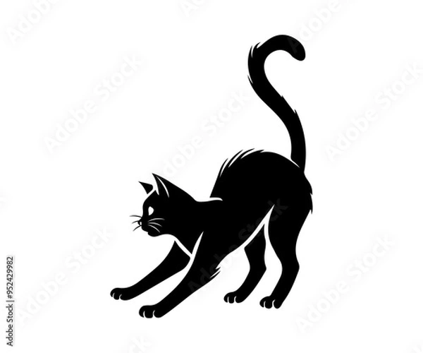 Obraz Simple black cat silhouette on white background, ideal for modern and minimalist designs. Vector illustration.