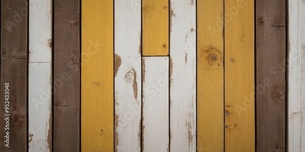 Obraz Wooden background with white and yellow colored chipped planks.