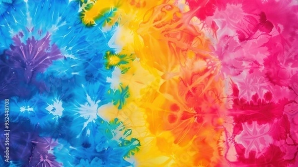 Fototapeta A vibrant and playful pattern created using tie-dye and natural dyeing techniques, reminiscent of children's art and evoking a sense of joy and creativity.