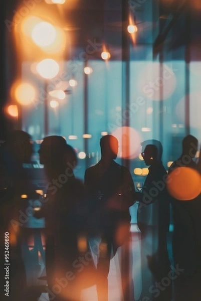 Obraz Blurred background. Silhouettes Set Against an Urban Background Enhanced with Soft and Dreamy Bokeh Lights