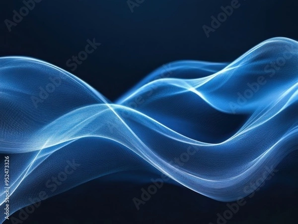 Fototapeta A flowing smooth wave with transparent blue light beams on a dark background. 