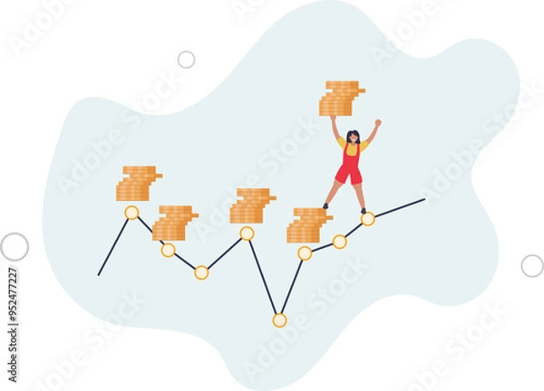 Fototapeta DCA, Dollar Cost Averaging investment strategy to put same amount of money every month to earn more wealth and profit concept.flat design with people.