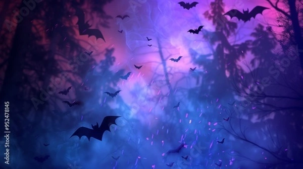 Fototapeta bats flying in a neon forest