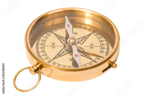 Obraz Golden old compass in PNG isolated on transparent background