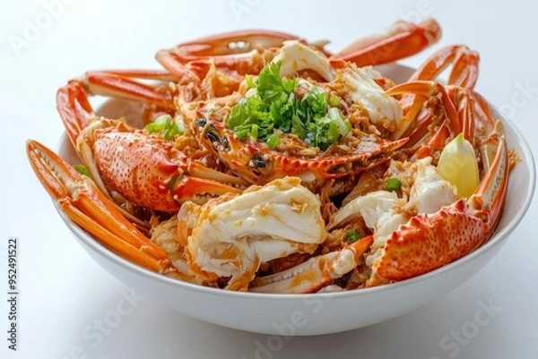 Fototapeta Steamed Crab Claws with Garlic, Ginger, and Cilantro