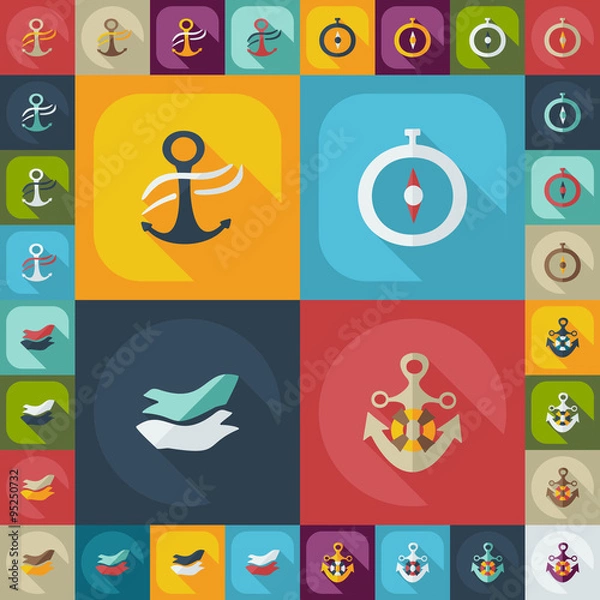 Fototapeta Flat concept, set modern design with shadow sailing