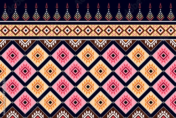 Fototapeta Ethnic geometric pattern pattern pattern. Vibrant tribal aztec design. Colorful native american motif. Abstract bohemian background. Seamless ornamental texture. Trendy fabric print. Boho chic style. 