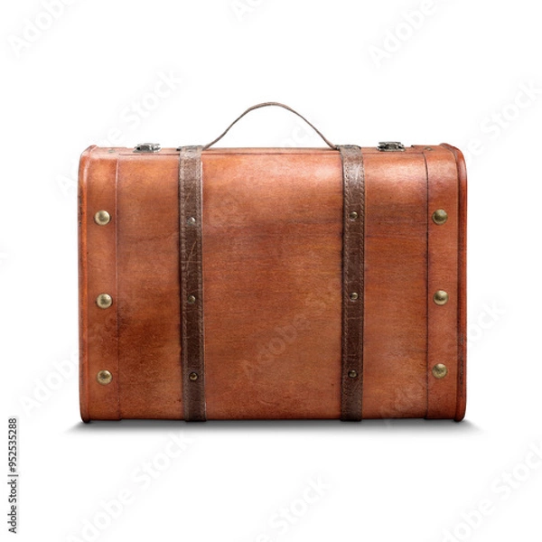 Obraz Old suitcase with handle on white background