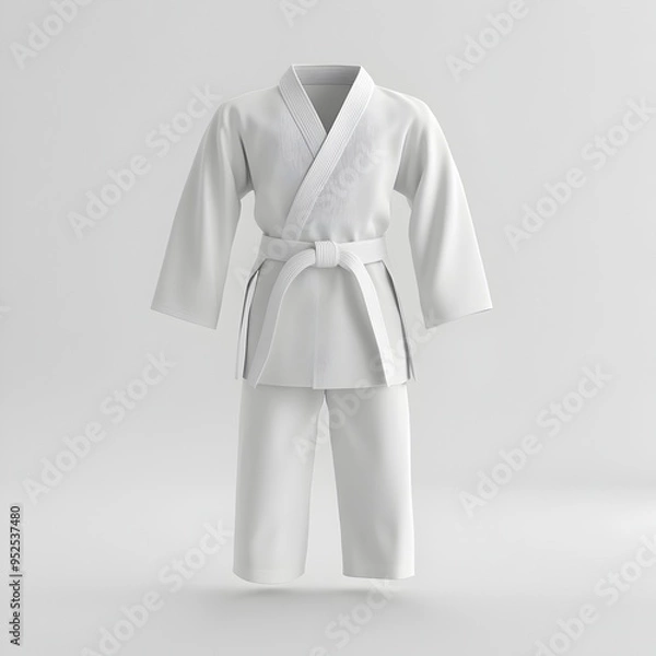 Fototapeta Expertly Tailored Karate Gi on Clean White Background Highlighting Minimalist Japanese Martial Arts Spirit