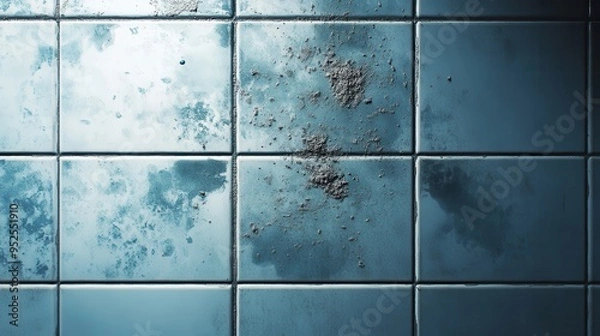 Fototapeta A tile floor with a lot of grime and dirt on it