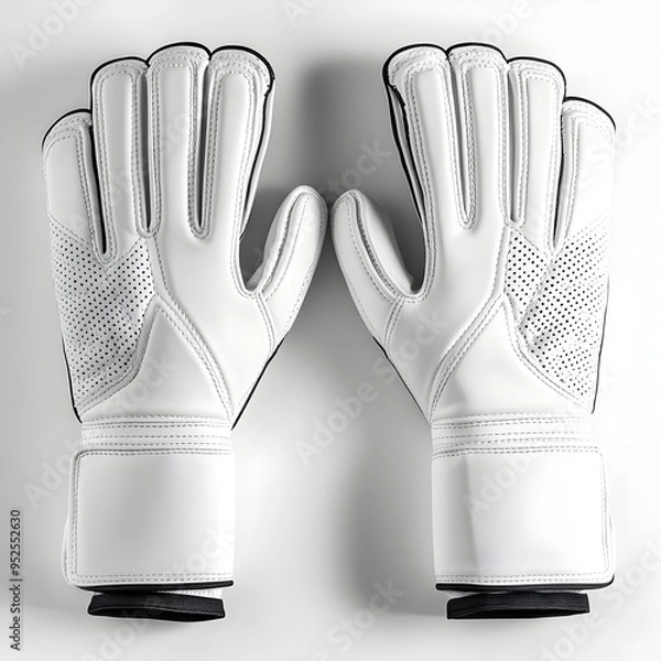Fototapeta Pristine White Leather Goalkeeper Gloves with Intricate Stitching Patterns Showcasing Craftsmanship