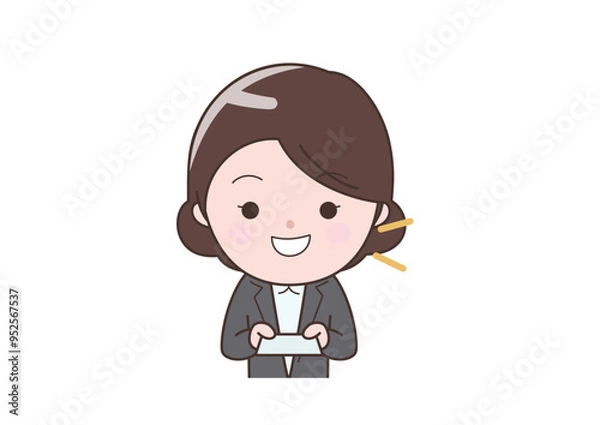 Obraz 名刺を両手で差し出すビジネスウーマン