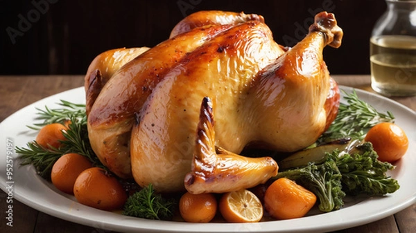 Obraz Whole roasted chicken served on a plate