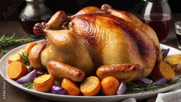 Obraz Whole roasted chicken served on a plate