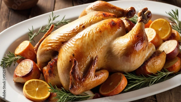 Obraz Whole roasted chicken served on a plate