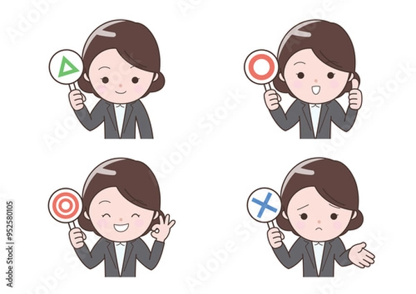 Obraz まるばつクイズを答えるビジネスウーマン