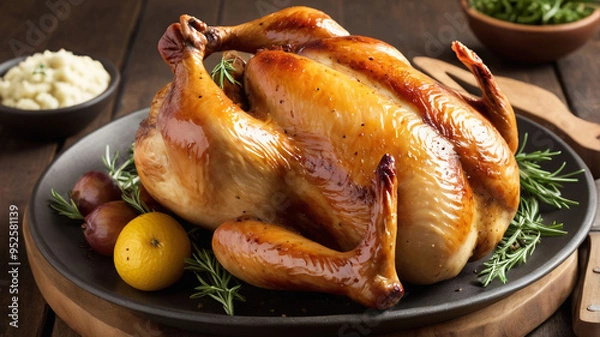 Obraz Whole roasted chicken served on a plate