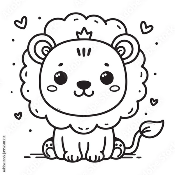 Fototapeta cute lion pencil drawing coloring book. Vector illustration