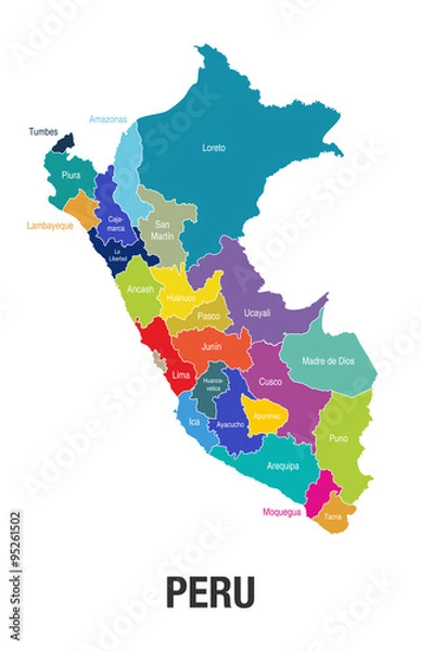 Obraz Peru Map Regions Vector