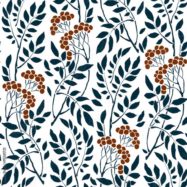 Obraz seamless Art Deco vintage pattern sprigs and berries