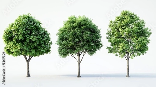 Fototapeta Four realistic trees with varying shapes and sizes