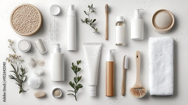 Obraz A top-view mock-up of a cosmetics spa branding set against a white background