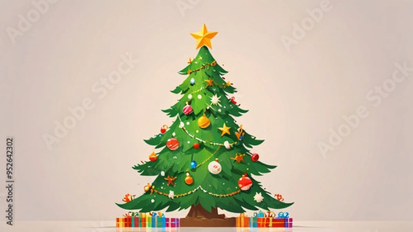Fototapeta 
Christmas background theme, illustration of a Christmas tree with balls and stars and empty space for text
