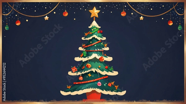 Fototapeta 
Christmas background, with an illustration of a Christmas tree and empty space for text