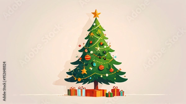 Fototapeta 
Christmas background theme, illustration of a Christmas tree with balls and stars and empty space for text