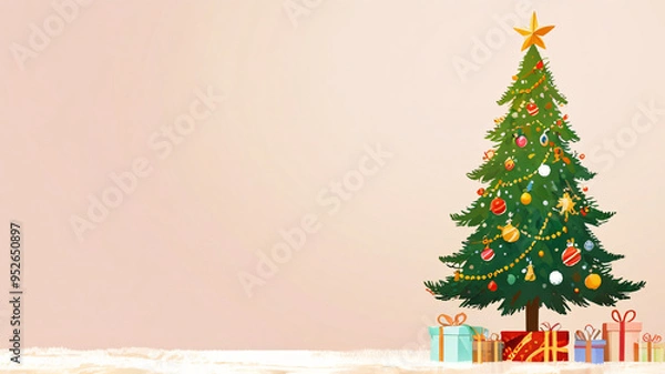 Fototapeta 
Christmas background theme, illustration of a Christmas tree with balls and stars and empty space for text