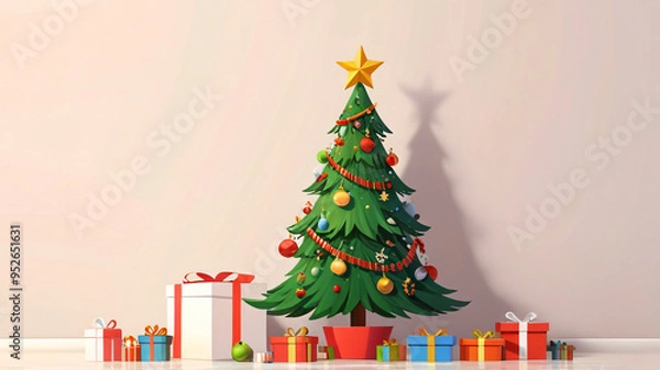 Fototapeta 
Christmas background theme, illustration of a Christmas tree with balls and stars and empty space for text