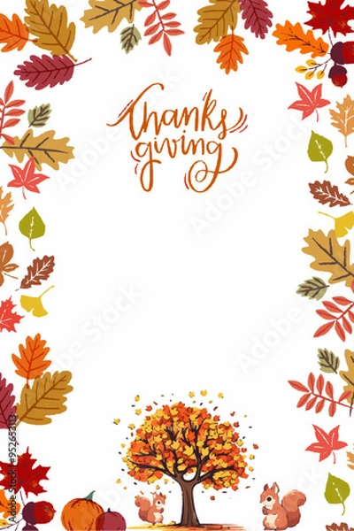 Obraz Thanksgiving invitation template, background, wallpaper with maple leaf ,pumpkin