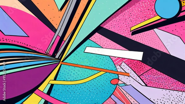 Fototapeta A dynamic composition of intersecting lines and vivid colors, reminiscent of classic pop art styles, ideal for a contemporary, eye-catching visual