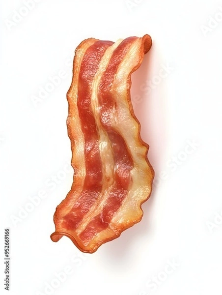 Fototapeta Crisp Golden Brown Bacon Slice Glistening with Rendered Fat on Stark White Background