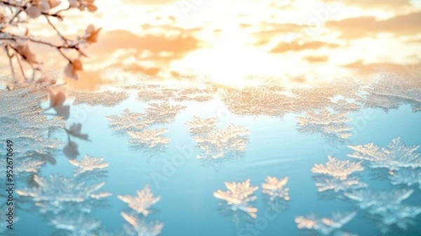 Fototapeta Frost patterns on a car window in the early morning freezing weather